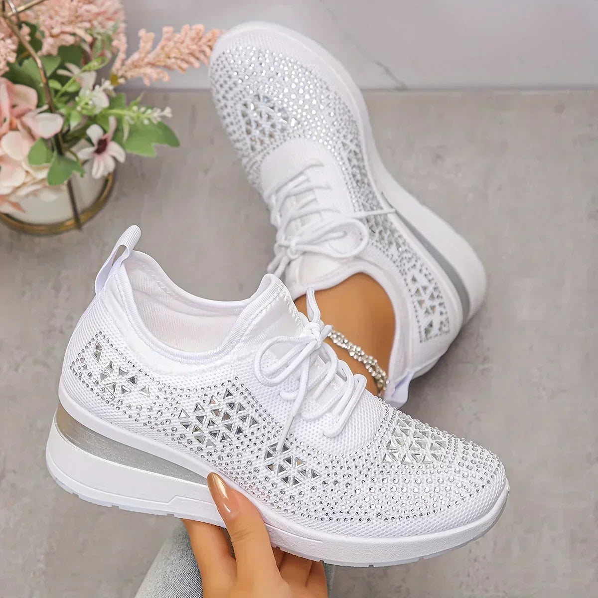 Rhinestone Orthopedic Arch Support Mesh Sneakers