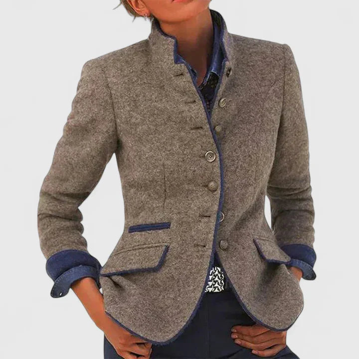 Women's Woolen Military Stand Collar Blazer