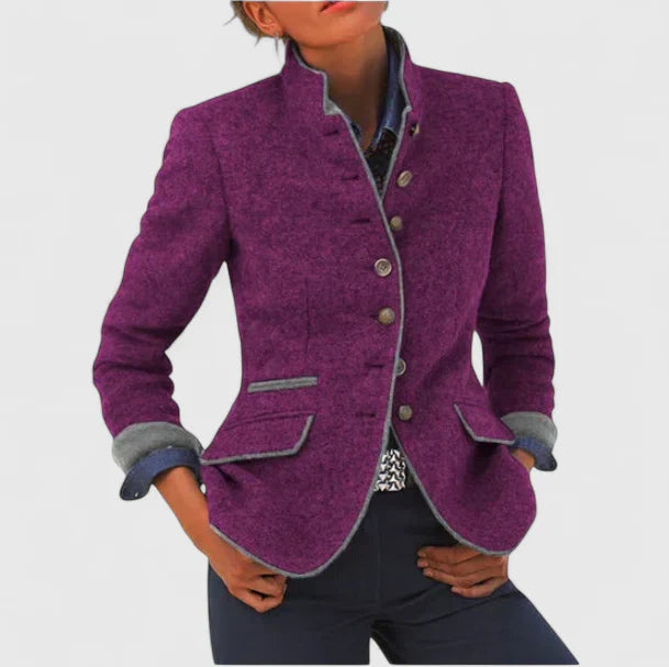Women's Woolen Military Stand Collar Blazer