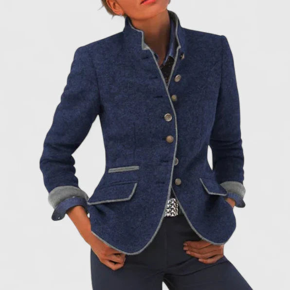 Women's Woolen Military Stand Collar Blazer