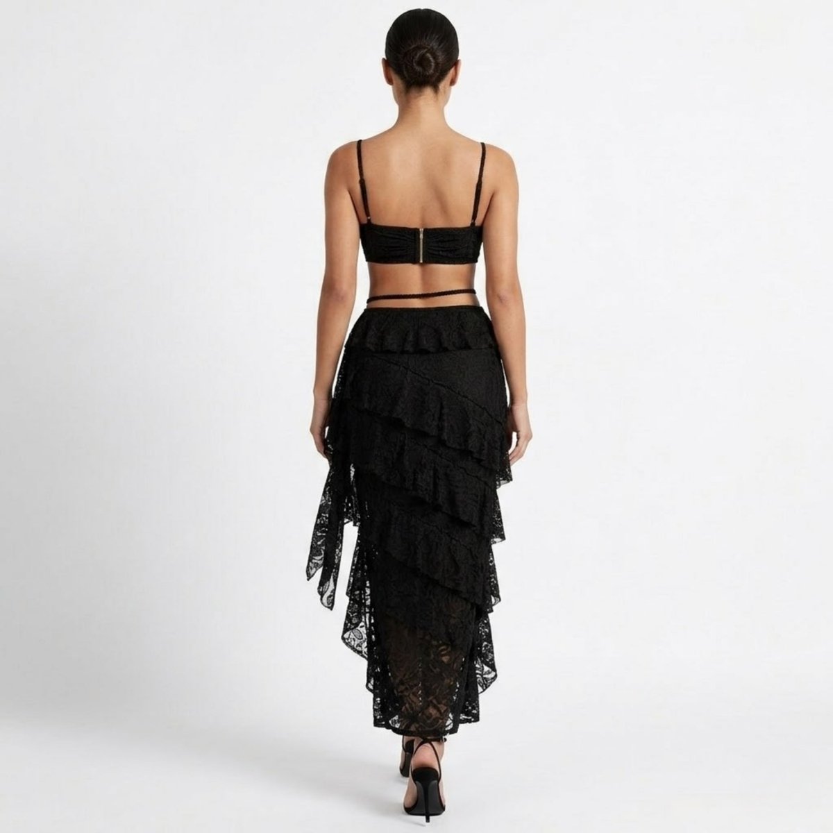 Guipure Lace Bustier and Tiered Maxi Skirt Co-Ord Set