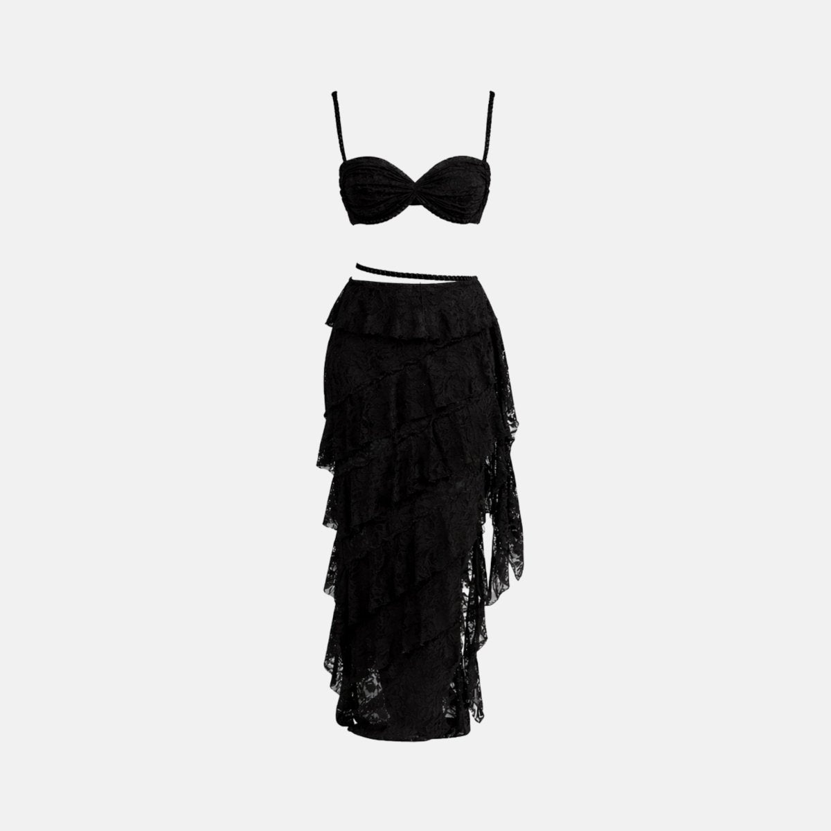 Guipure Lace Bustier and Tiered Maxi Skirt Co-Ord Set