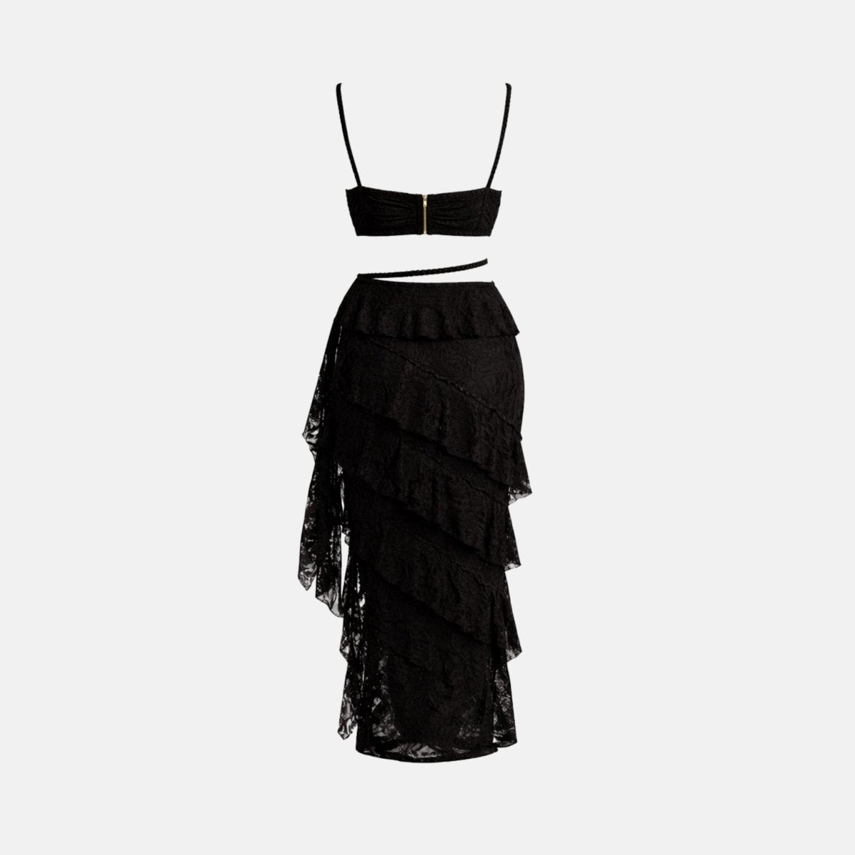 Guipure Lace Bustier and Tiered Maxi Skirt Co-Ord Set