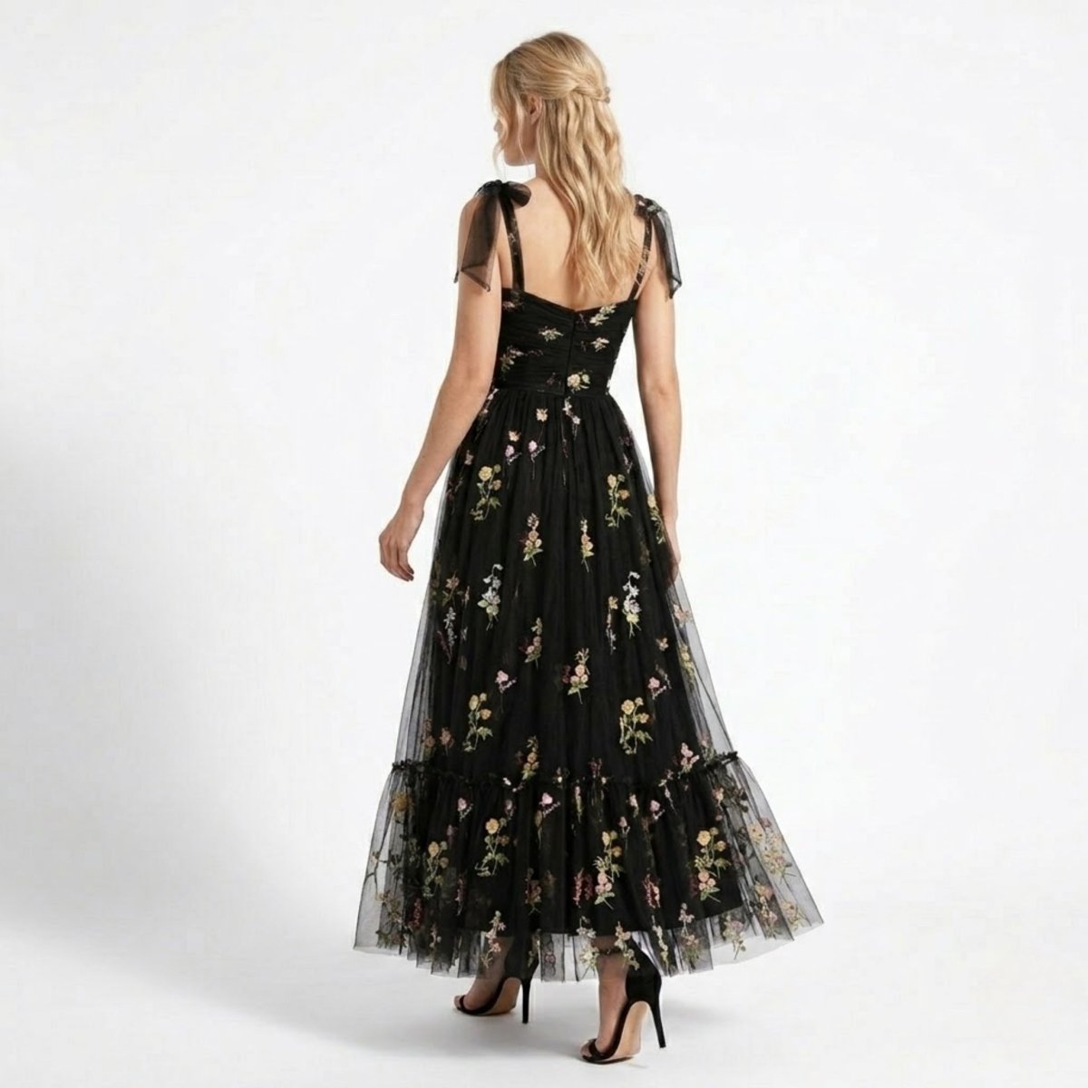 Floral Embroidered Tulle A-Line Evening Gown