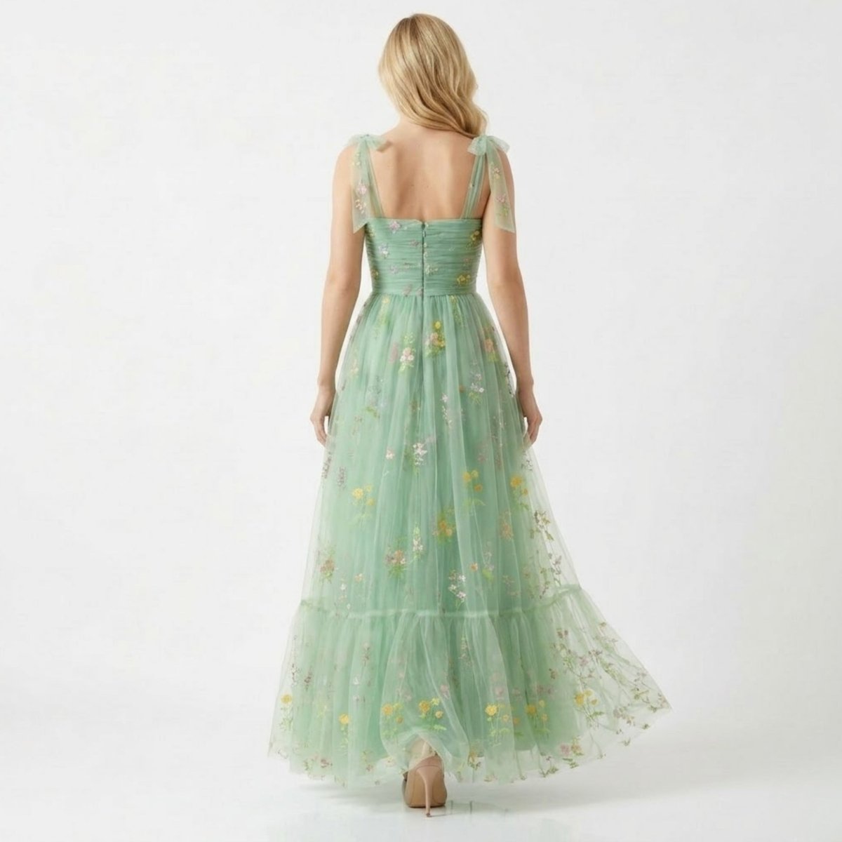 Floral Embroidered Tulle A-Line Evening Gown