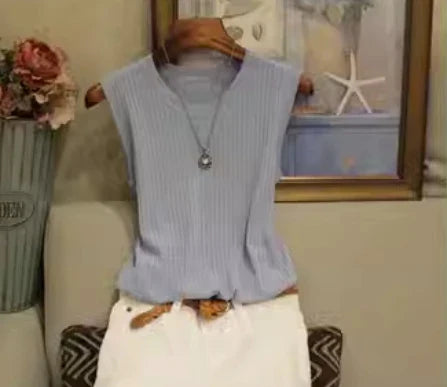 Sleeveless O-Neck Knit Vest Top for Women