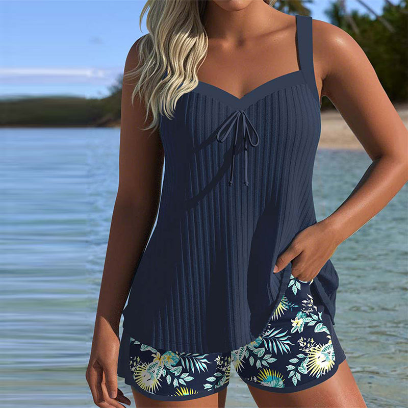 Striped Tankini Set With Beach Shorts
