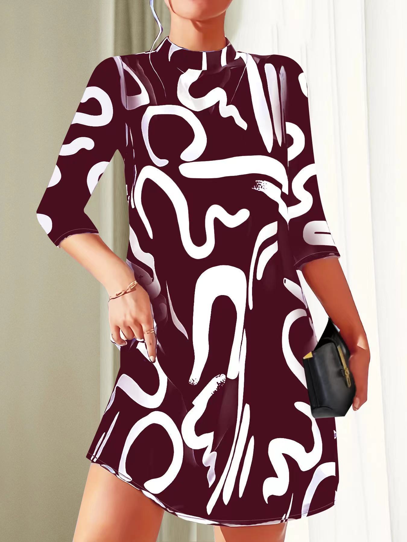 Round Neck Three Quarter Sleeve Mini Dress