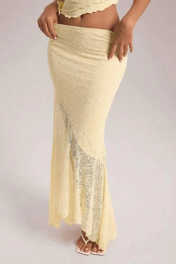 Floral Lace Ruffle Camisole and Asymmetric Maxi Skirt Set