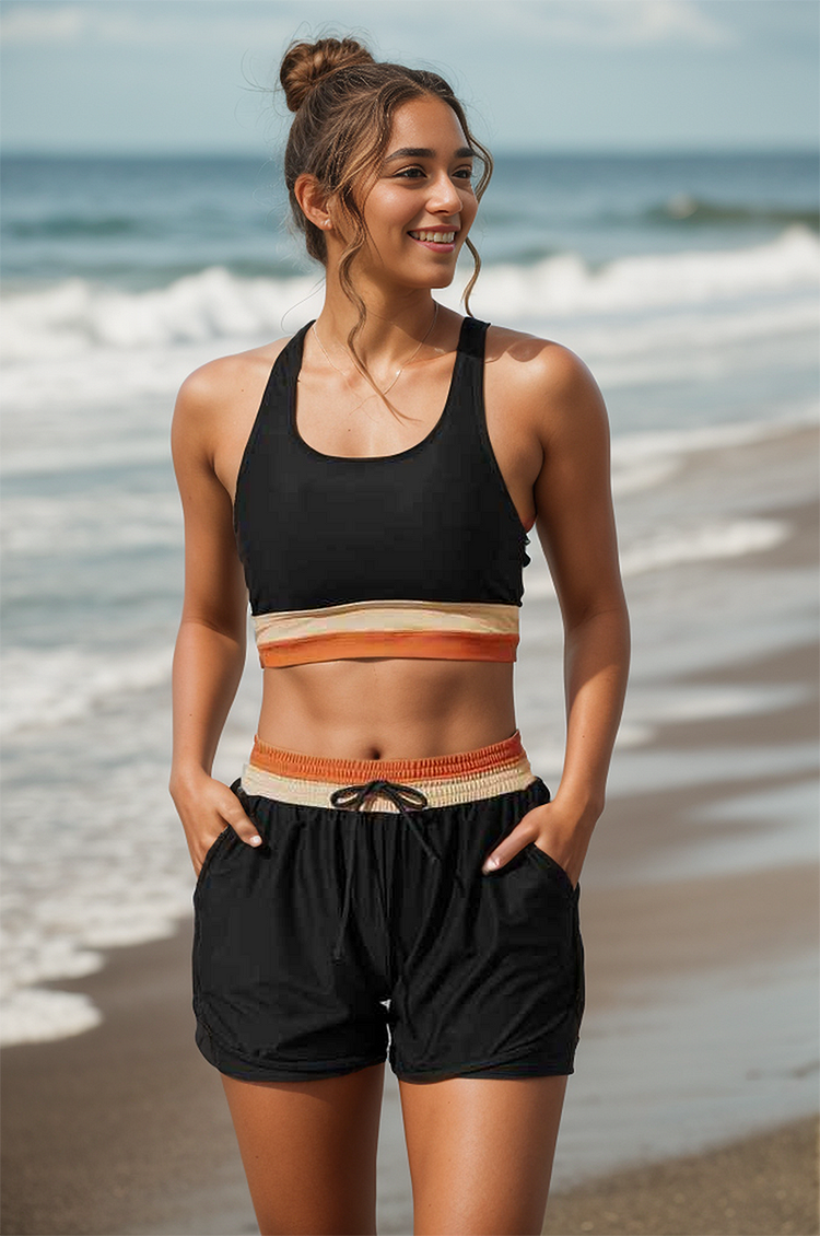 Colorblock Racerback Sport Bikini Top and Boyshort Set