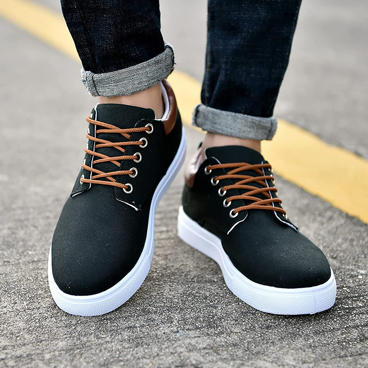 Men's Casual Canvas Sneakers With White Sole