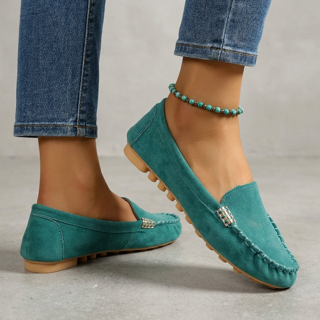 Driving Moccasins with Metallic Accent and Orthopedic Sole