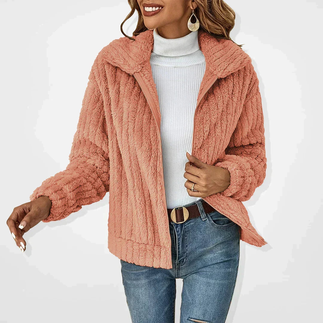 Plush Shawl Collar Cardigan With Loose Fit
