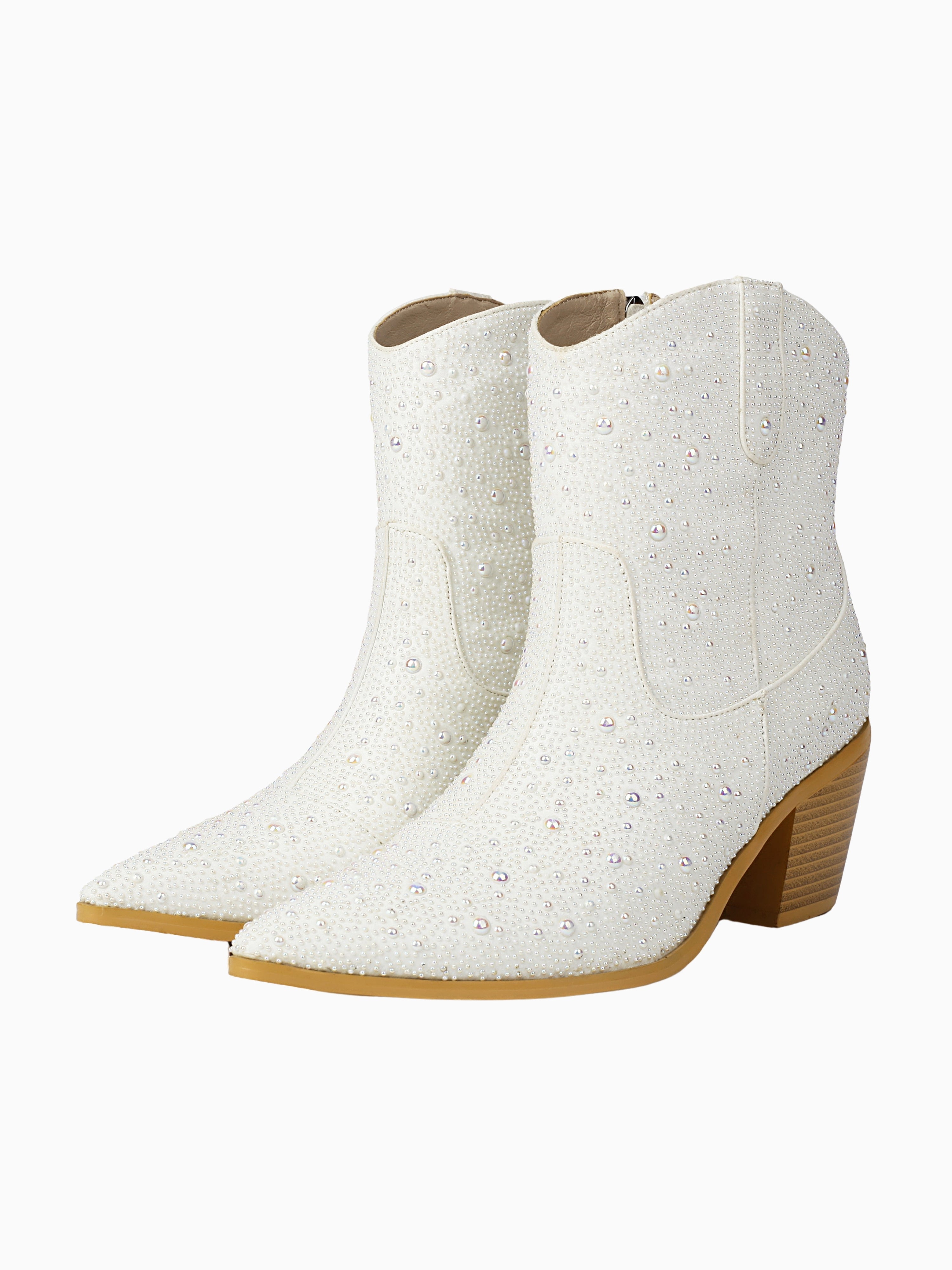 Pearl Rhinestone Bridal Ankle Cowgirl Boots in White