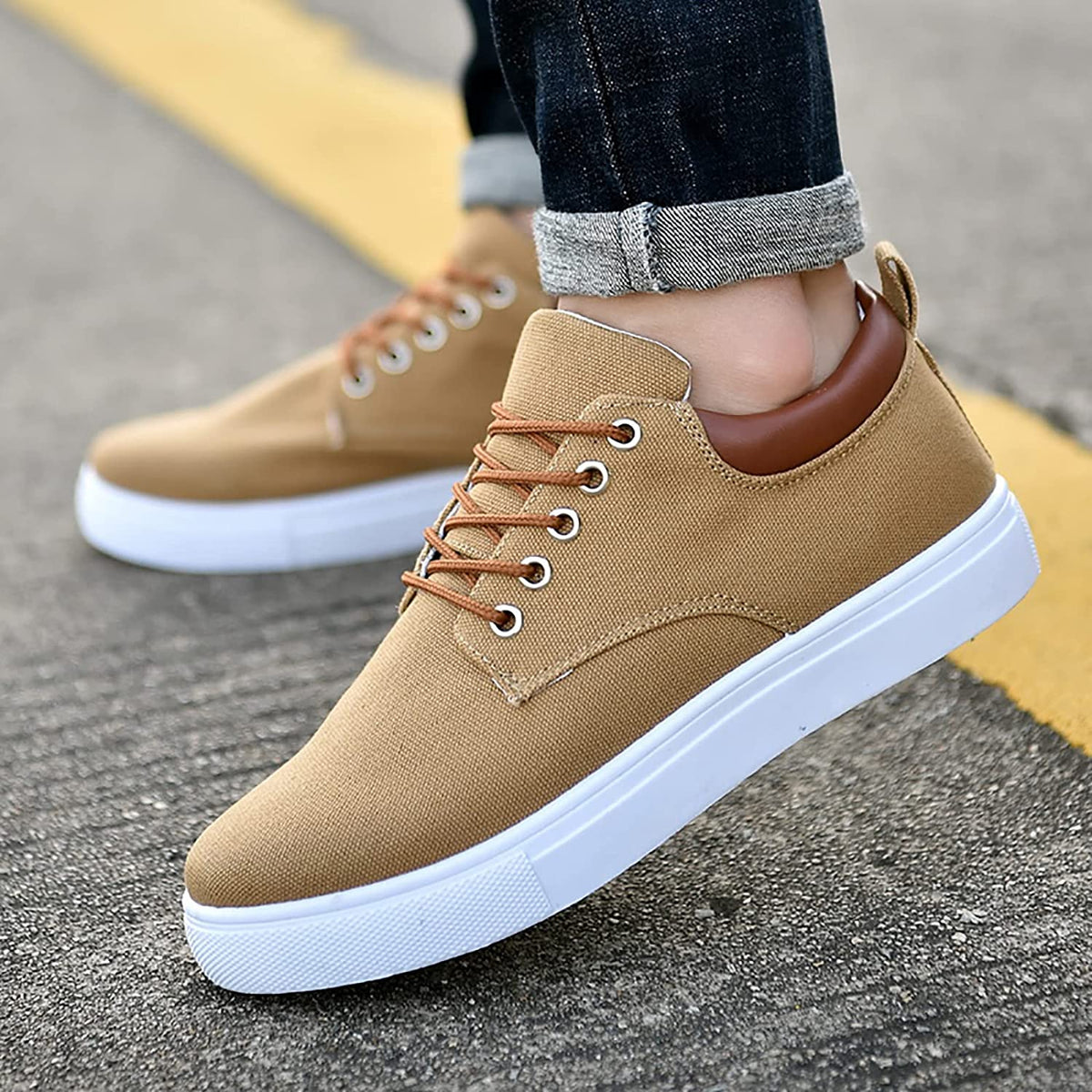 Men's Casual Canvas Sneakers With White Sole