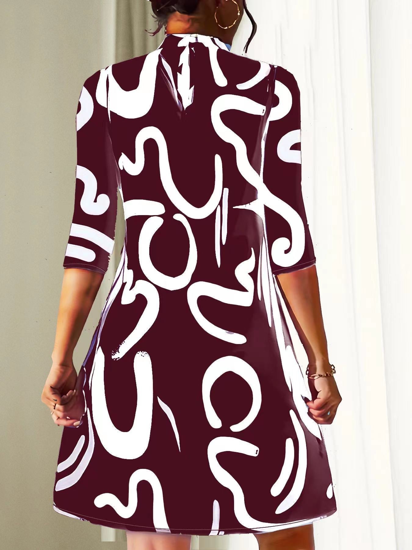Round Neck Three Quarter Sleeve Mini Dress