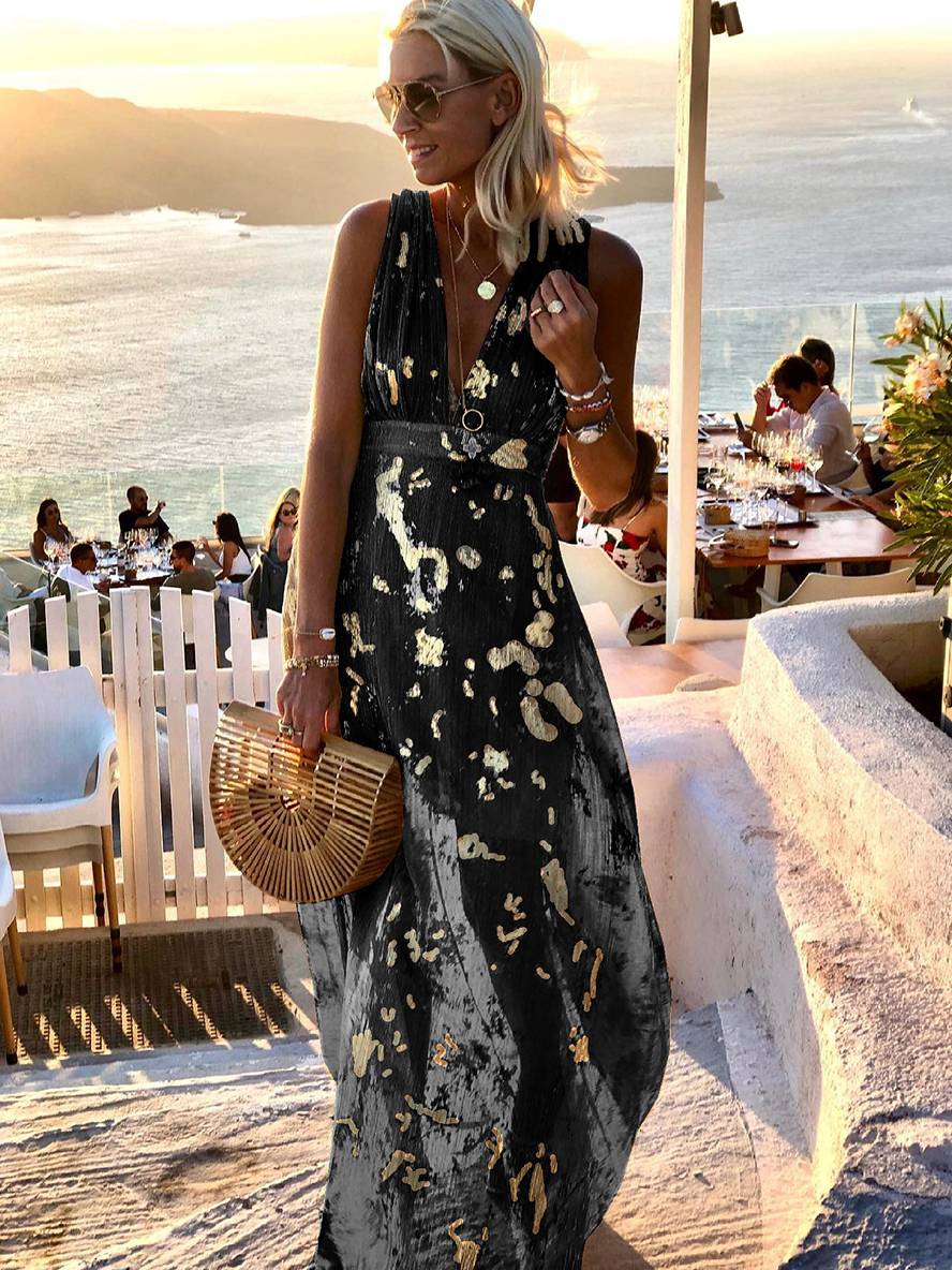 Sleeveless Sequin Maxi Dress with V-Neck for Evening Events