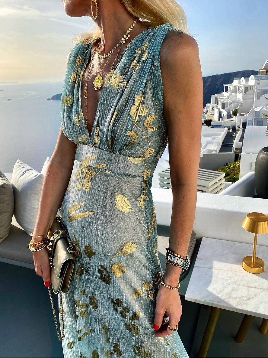 Sleeveless Sequin Maxi Dress with V-Neck for Evening Events