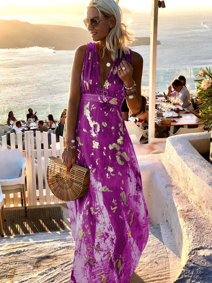 Sleeveless Sequin Maxi Dress with V-Neck for Evening Events