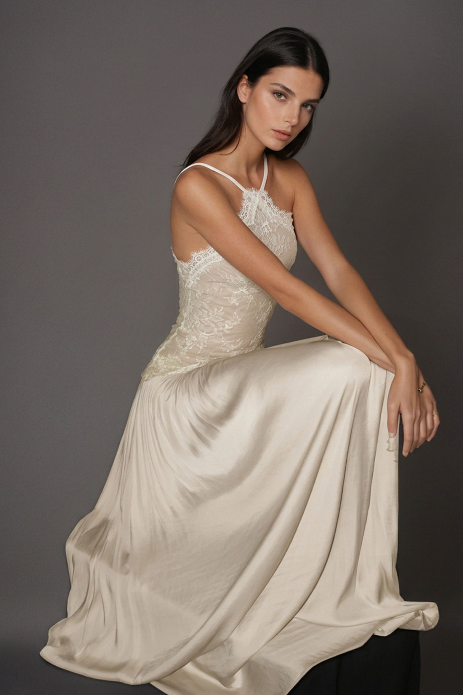 Floral Lace Ruched Maxi Dress