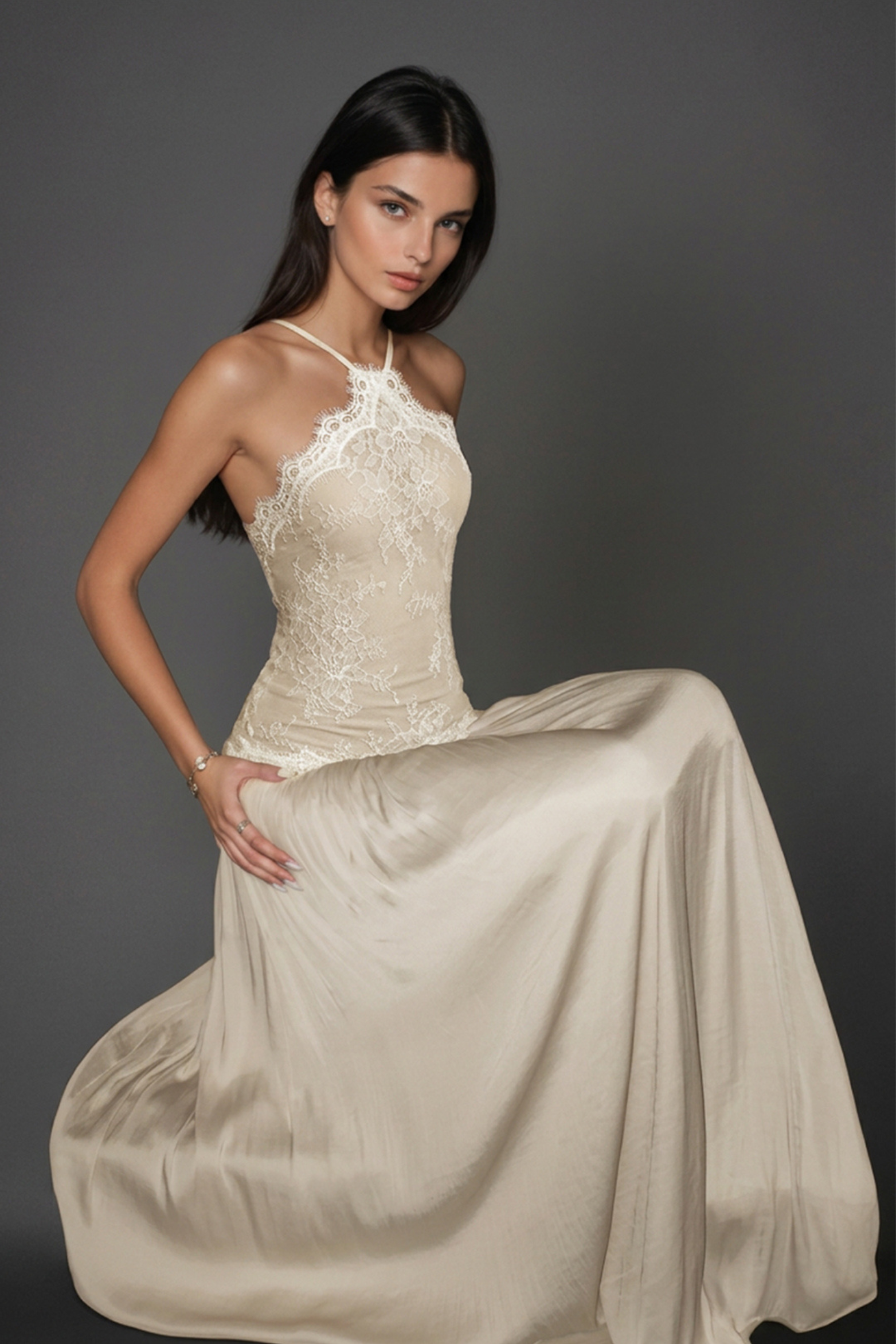Floral Lace Ruched Maxi Dress