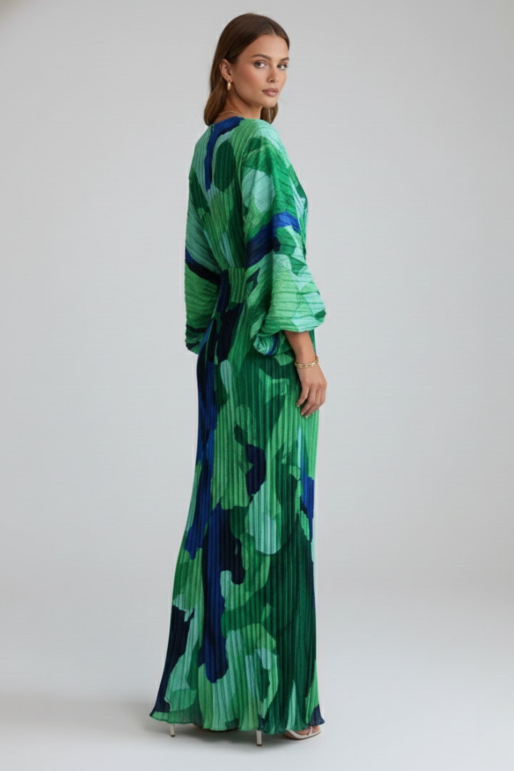 V-Neck Maxi Dress with Loose Sleeves and Side Slit