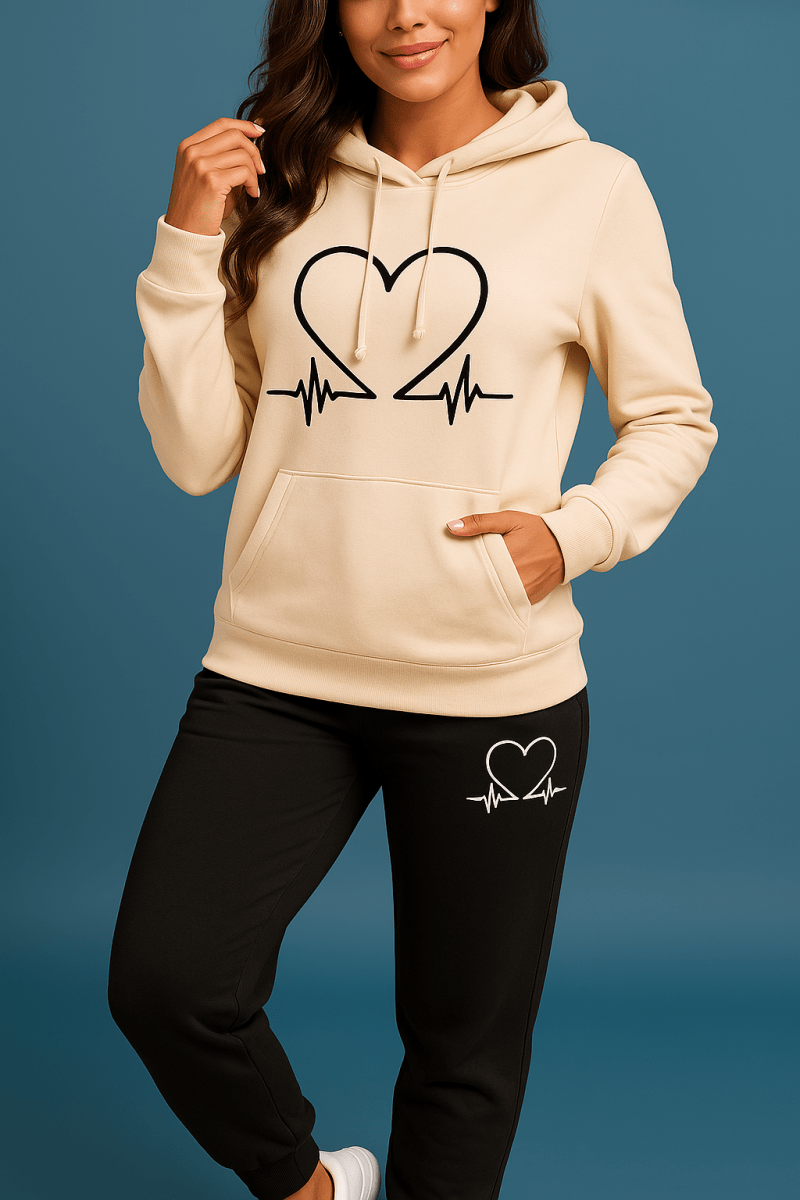 Harlow Soft Fleece Heartbeat Print Hoodie Set