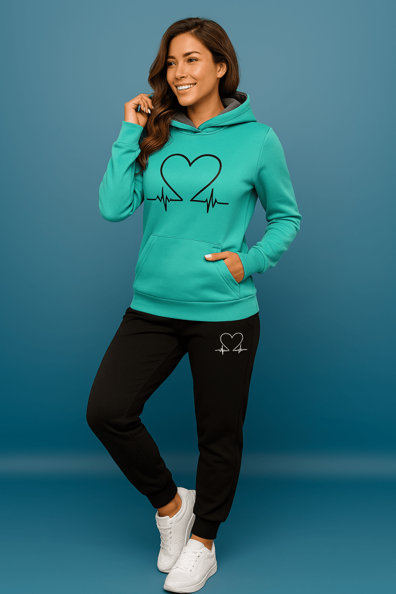 Harlow Soft Fleece Heartbeat Print Hoodie Set