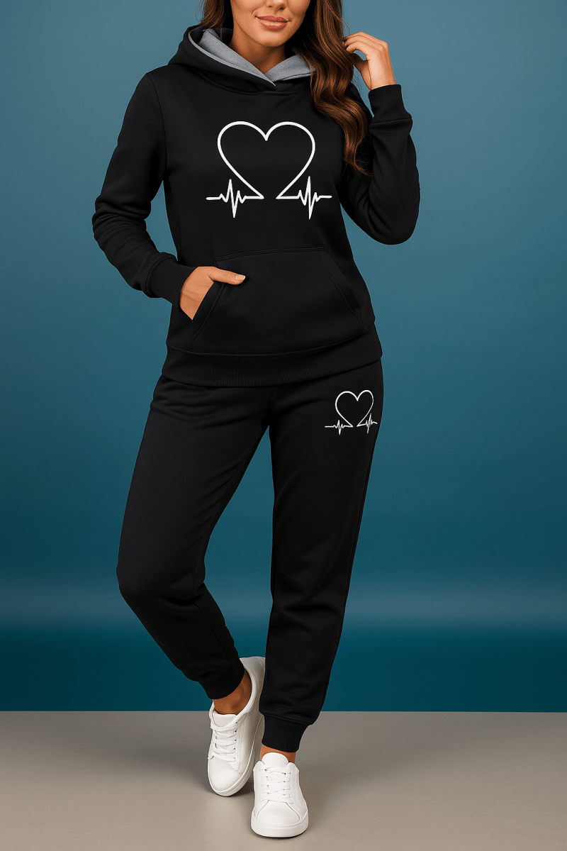 Harlow Soft Fleece Heartbeat Print Hoodie Set