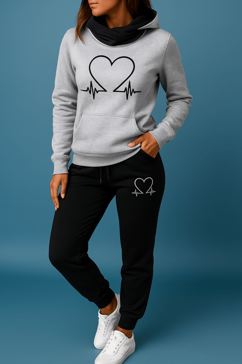 Harlow Soft Fleece Heartbeat Print Hoodie Set