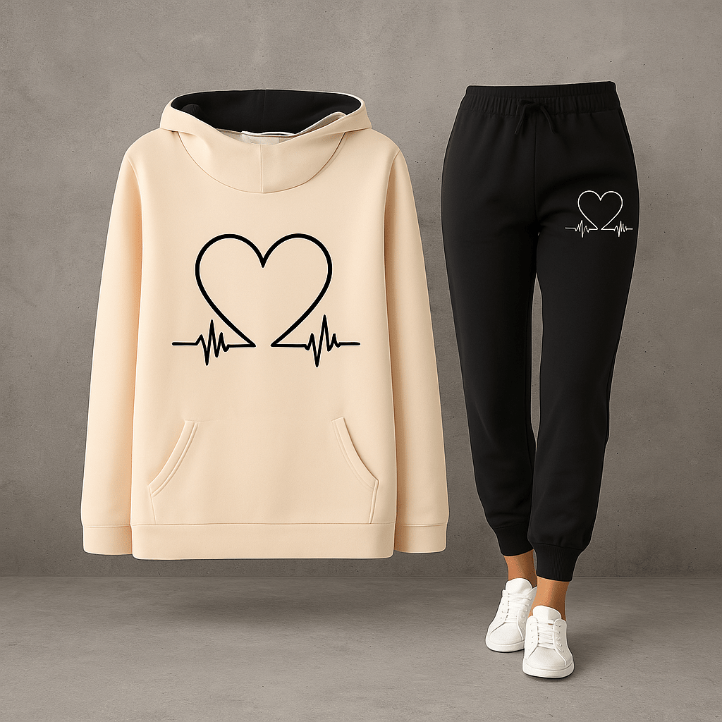 Harlow Soft Fleece Heartbeat Print Hoodie Set