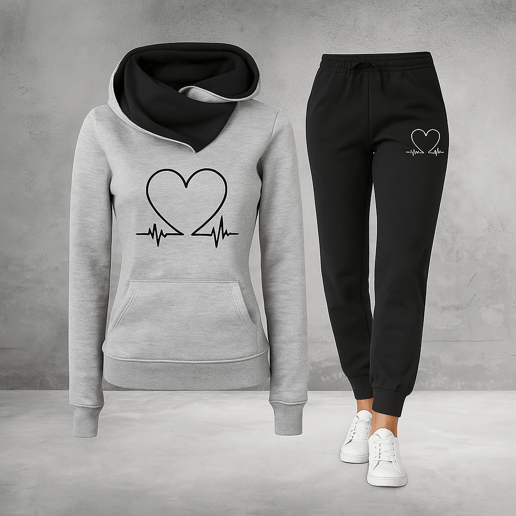 Harlow Soft Fleece Heartbeat Print Hoodie Set