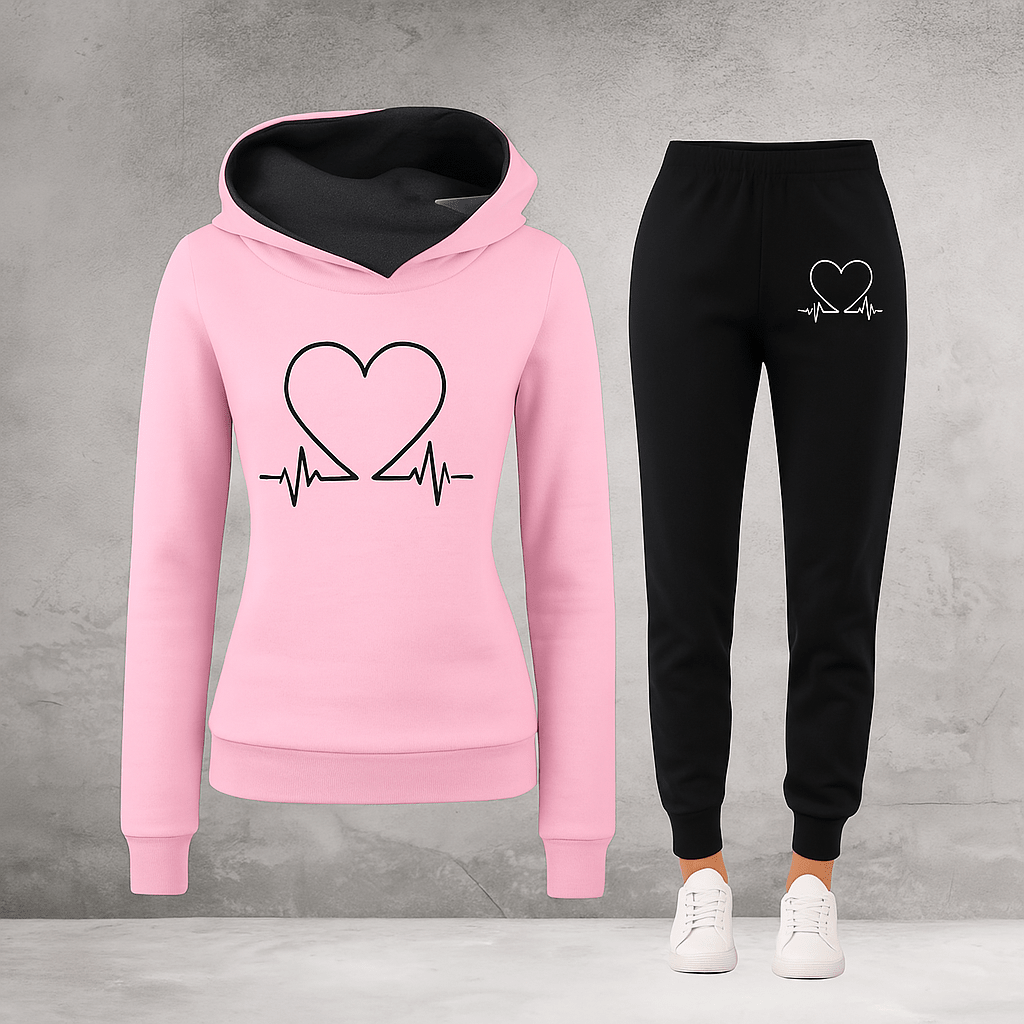 Harlow Soft Fleece Heartbeat Print Hoodie Set