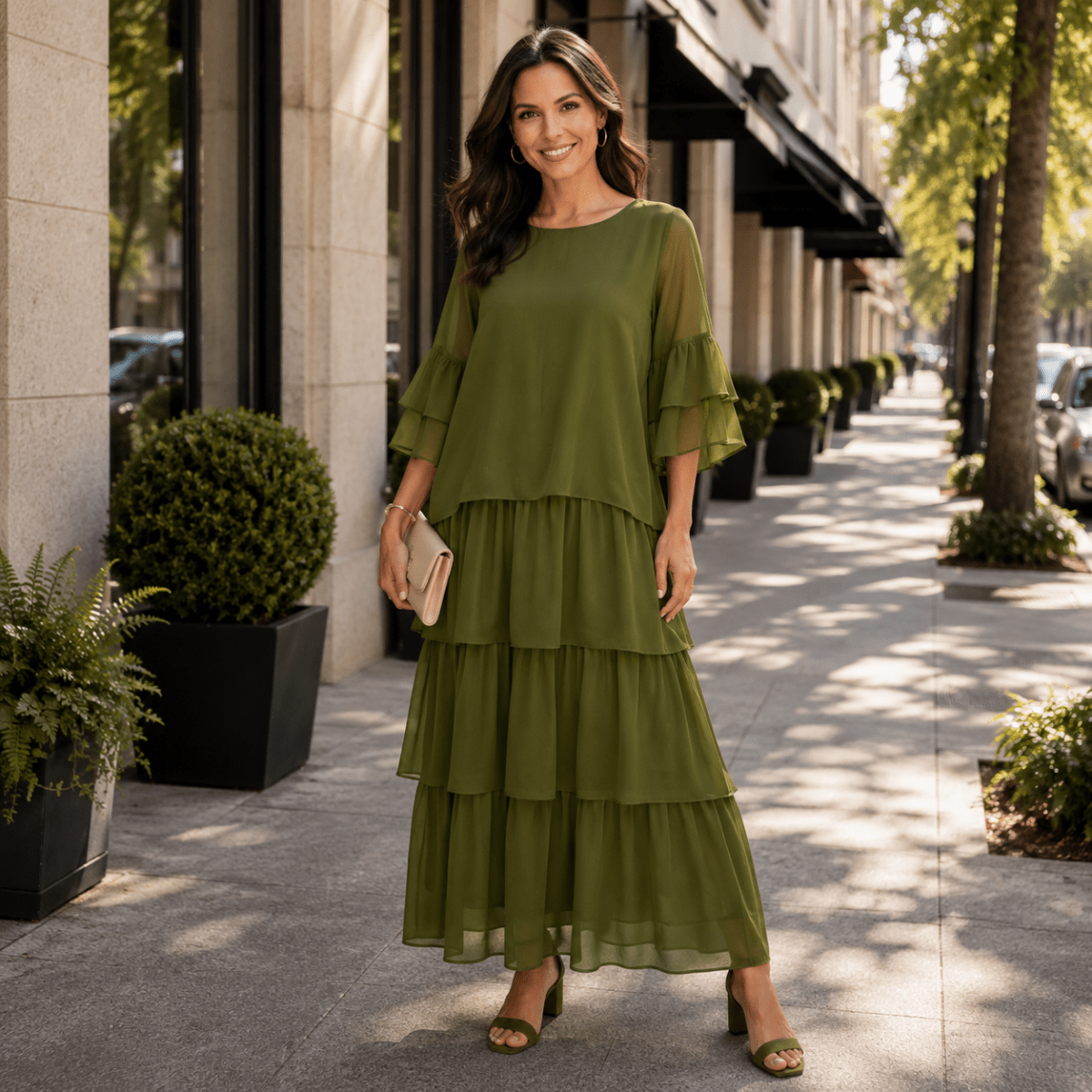 Flowy Tiered Maxi Dress with Wide Sleeves