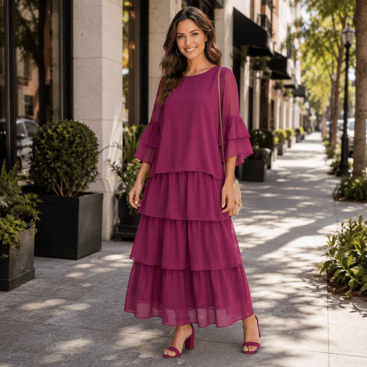Flowy Tiered Maxi Dress with Wide Sleeves