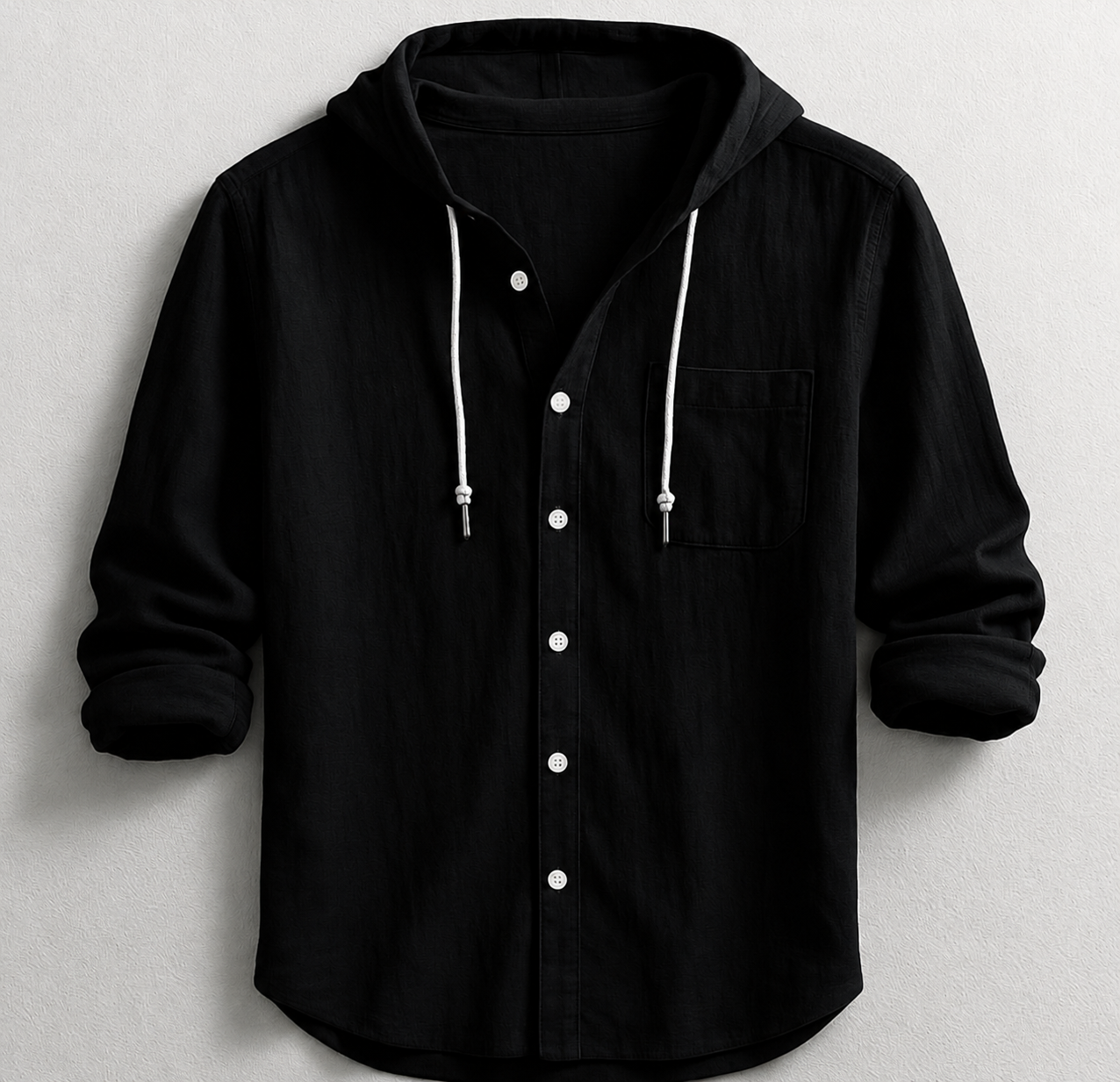Hooded Button-Up Shirt With Chest Pocket