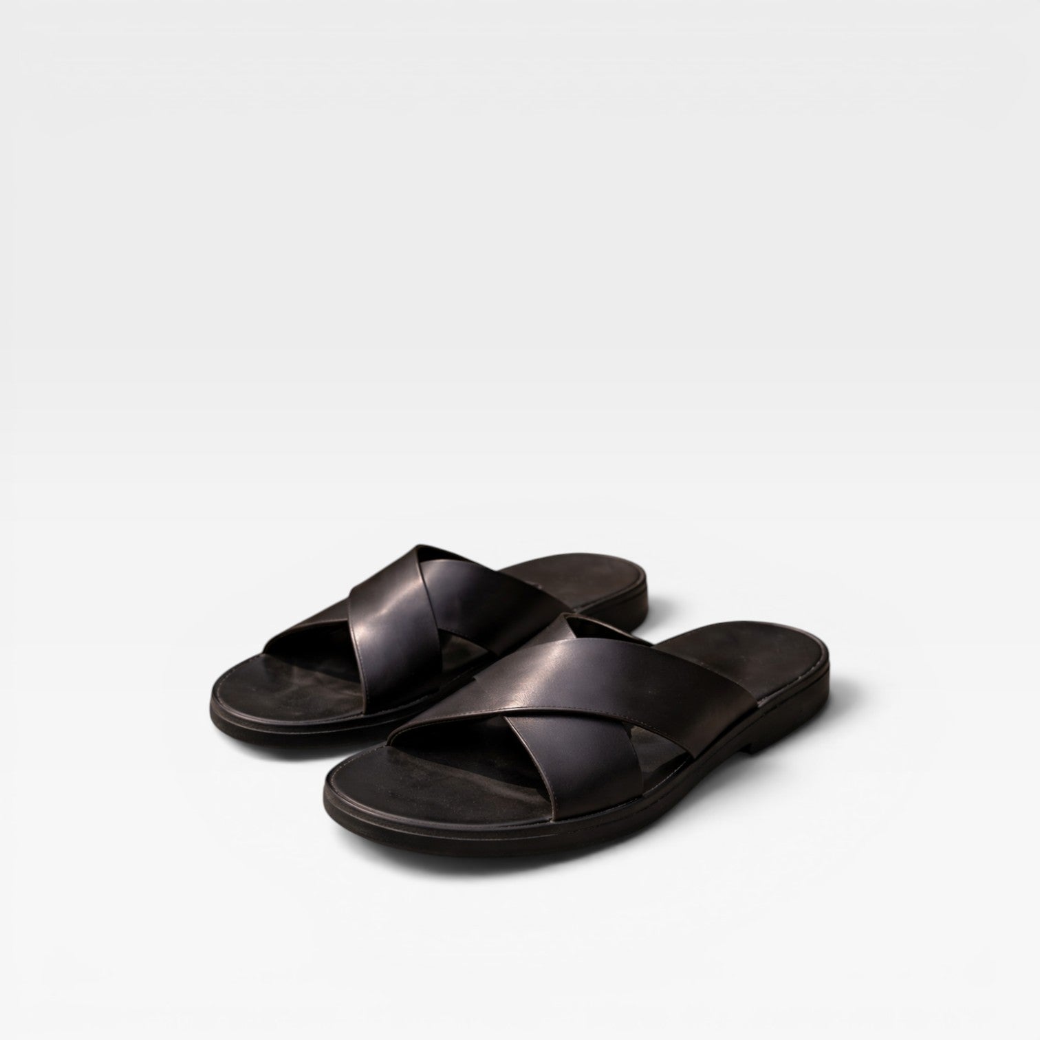 Cross Strap Leather Slide Sandals