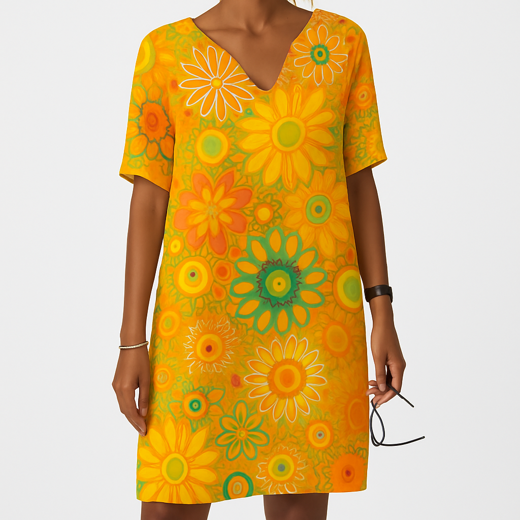 Women's Vibrant Floral A-Line Polyester Dress