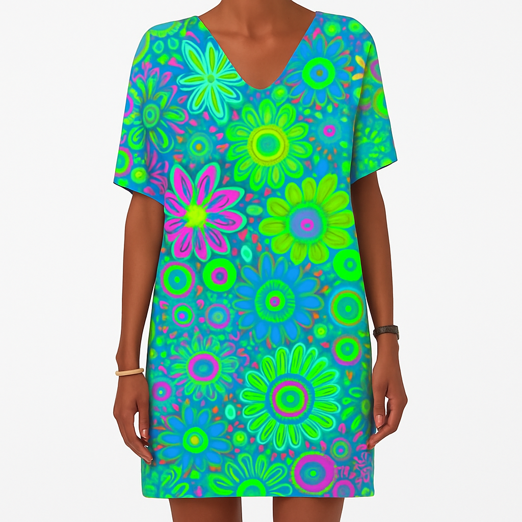 Women's Vibrant Floral A-Line Polyester Dress