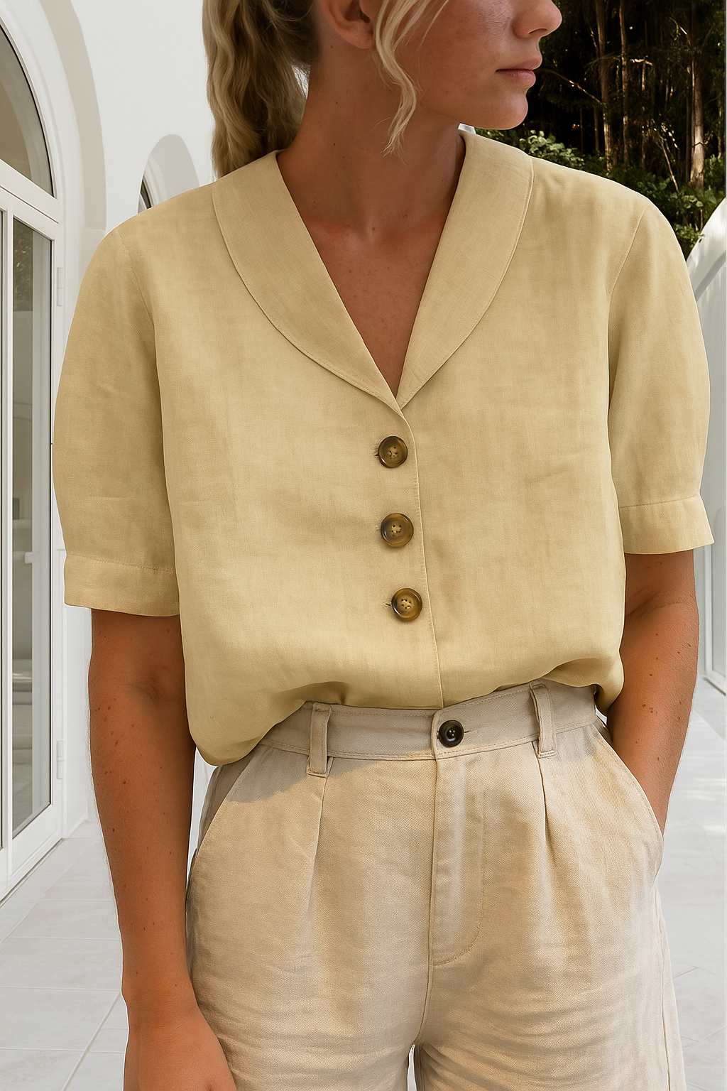 Cotton Linen Blend Short Sleeve T-Shirt