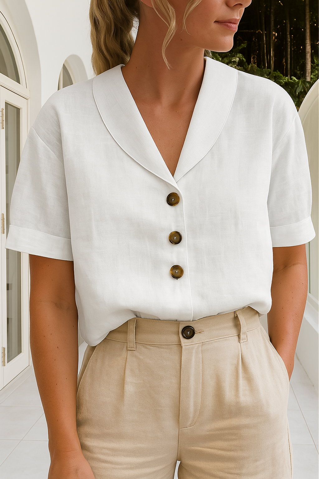 Cotton Linen Blend Short Sleeve T-Shirt