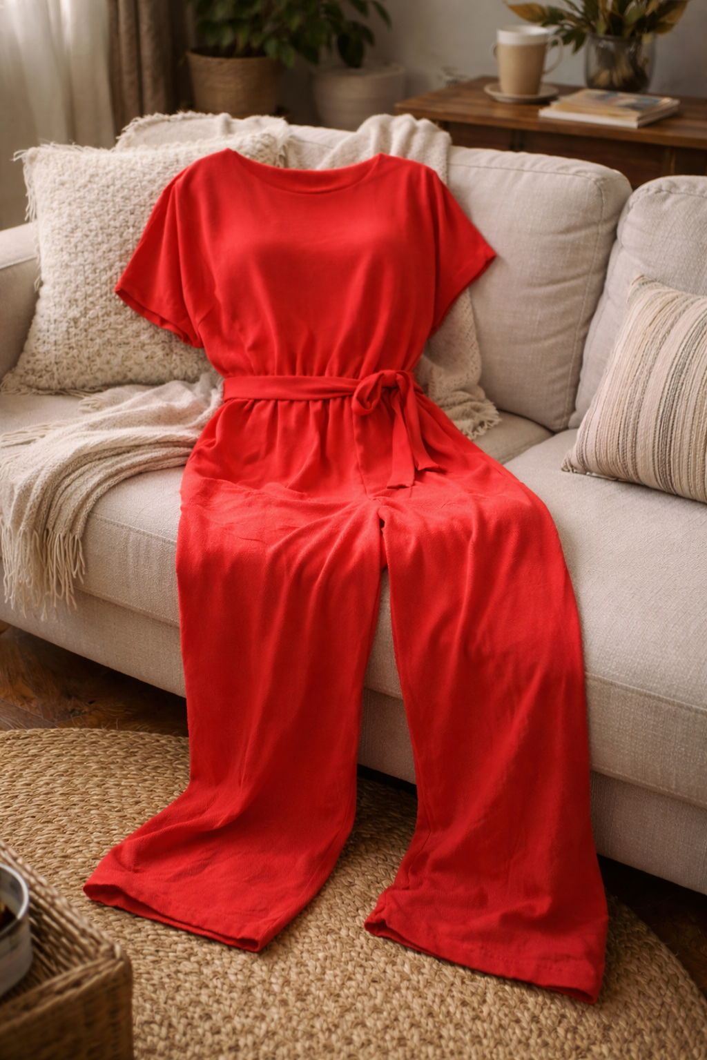 Women's Wide-Leg Jumpsuit With Tie Belt