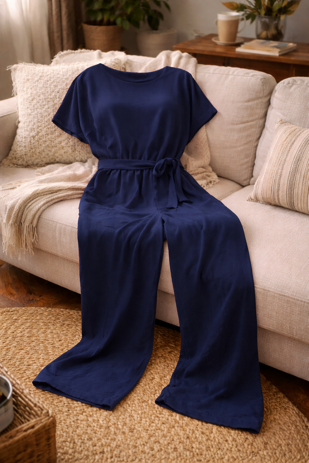 Women's Wide-Leg Jumpsuit With Tie Belt