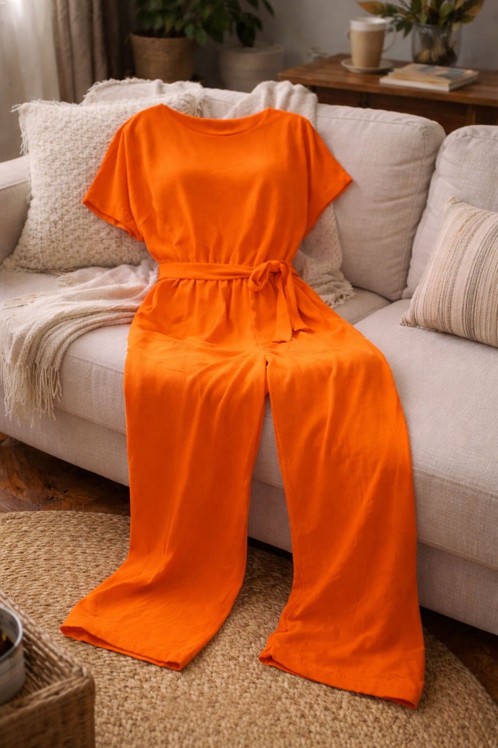 Women's Wide-Leg Jumpsuit With Tie Belt