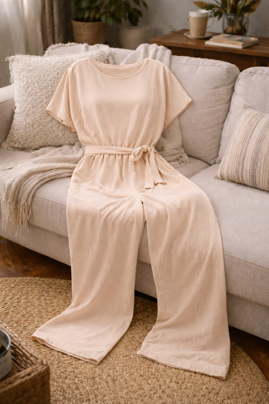 Women's Wide-Leg Jumpsuit With Tie Belt