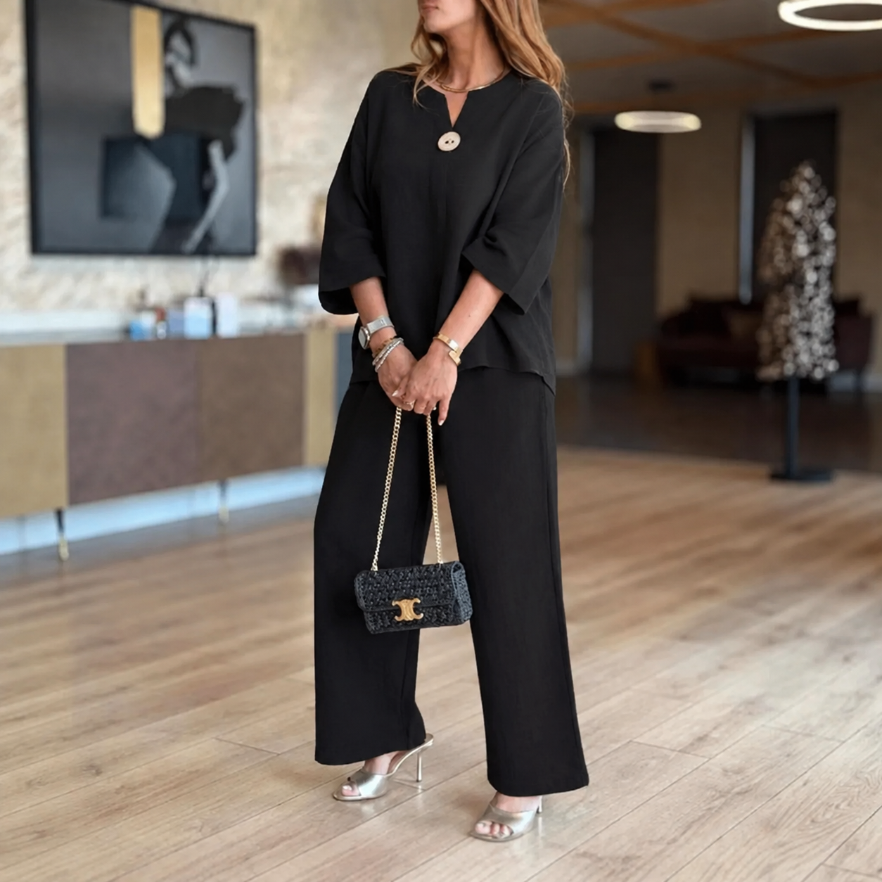 3/4 Sleeve Tunic and Wide Leg Pants Set