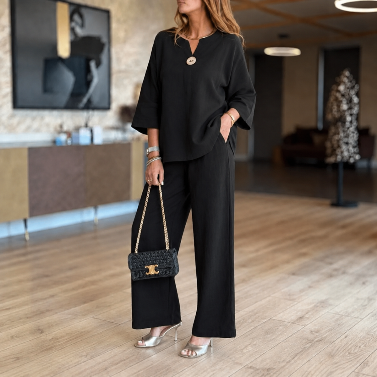 3/4 Sleeve Tunic and Wide Leg Pants Set