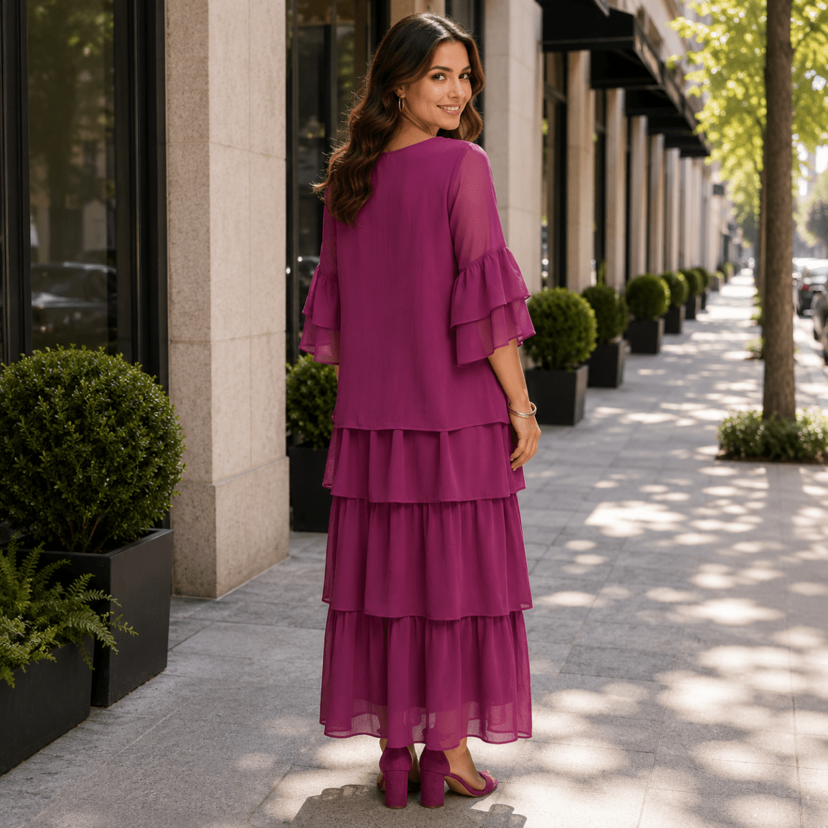 Flowy Tiered Maxi Dress with Wide Sleeves