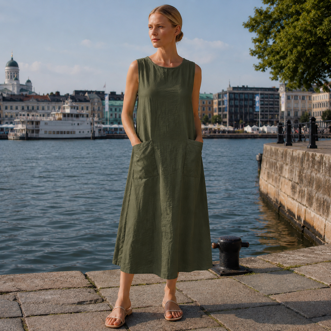 Sleeveless Pocketed Relaxed Fit Dress