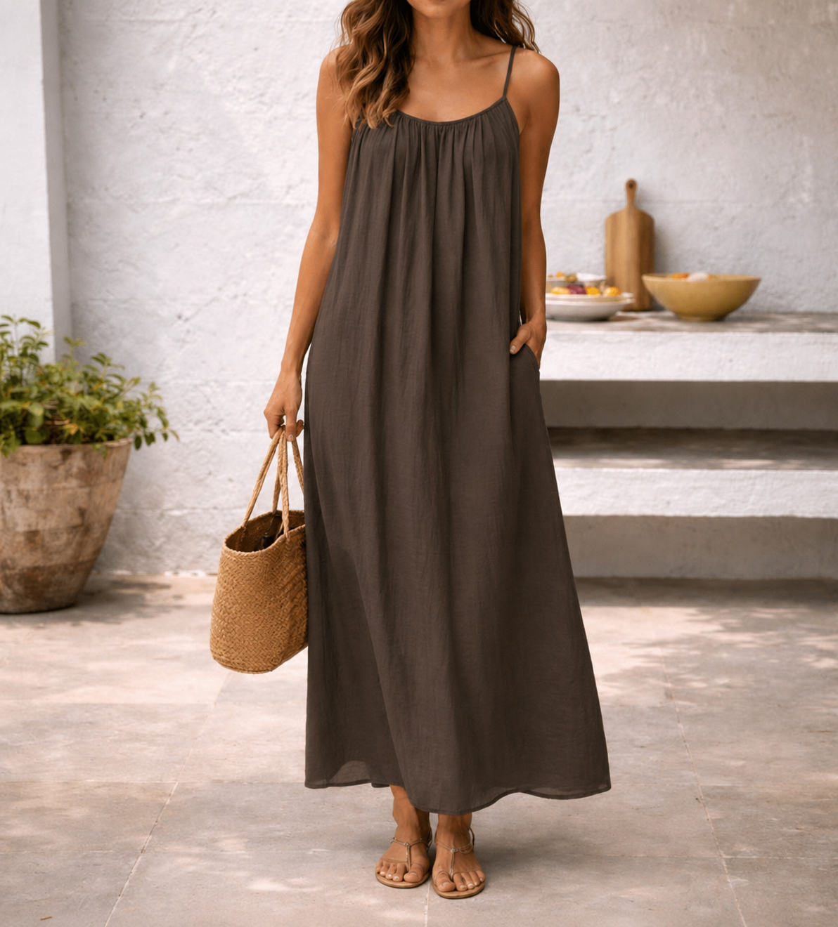 Sienna Women's Linen Maxi Slip Dress for Summer and Beach